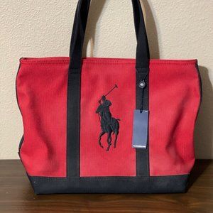 Polo Ralph Lauren (Embroidered Horse) Canvas Tote Bag Red w/Black Accents